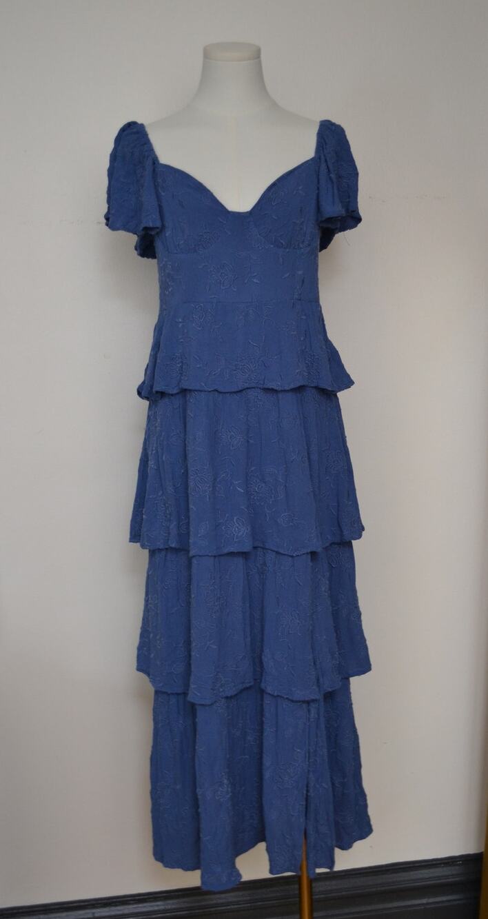 Floral Embroidered Tiered Cottage Garden Tea Party Wedding Guest Formal Dress